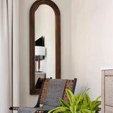 Arched Floor Mirror Wood Frame Wall Mounted Mirror, HD Imaging, Full Length Retro Art Style Mirror, Distressed Finish for Wall/Floor, Living Room, Bedroom, Entryway 80 * 180cm White