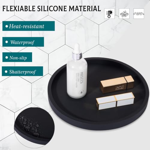 Silicone Bathroom Tray Coffee Table Decor Perfume Organizer, 11" Black