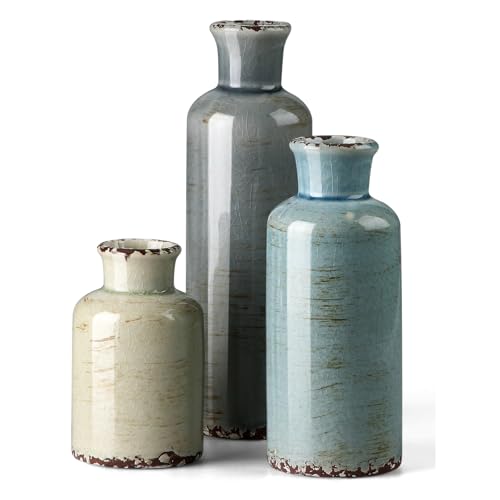 CwlwGO- Ceramic Vase Set of 3, Small Flower Vases for Home Decoration, Modern Farmhouse Decor, Living Room Kitchen Table Centerpieces, Shelf, Mantel, Fireplace and Entrance Decorations-Multicolor.