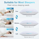QUTOOL Cooling Pillow for Sleeping, CertiPUR-US Shredded Memory Foam Standard Pillow Set of 1, Cool Pillow for Hot Sleepers Adjustable Firm Pillow for Side,Back,Stomach Sleepers Soft Yet Support,White