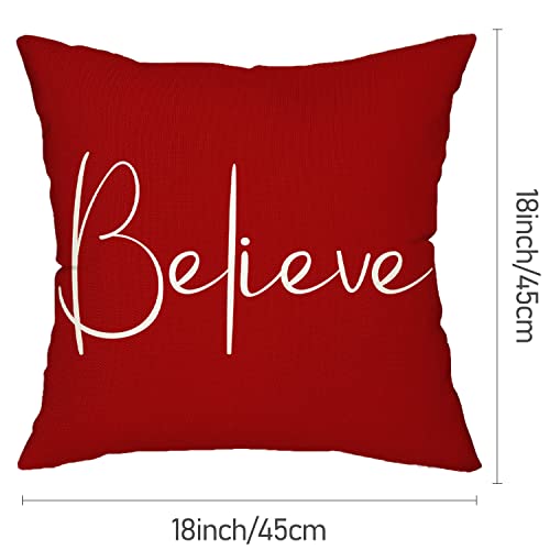DFXSZ Christmas Throw Pillow Covers 18x18 Inch Set of 2 Merry Christmas Farmhouse Decorations Believe Holiday Decor Throw Cushion Case for Home Couch