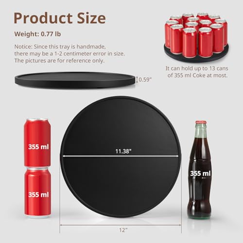 12 Inch Wood Round Tray, Wooden Decorative Bathroom Coffee Table Tray Centerpiece Candle Holder for Black Kitchen Dining Room Home Decor Coffee Table Decor and Accessories