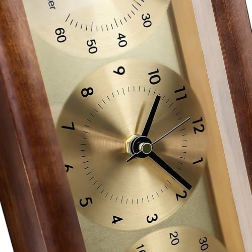Adventurers Walnut Multifunctional Desk Clock with Temperature & Humidity Sensor, Solid Wood Frame, Elegant Gift for Living Room & Study Decor