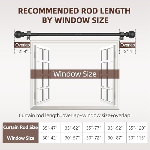 SMODBRODRE Black Curtain Rods for Window 28 to 48, 5/8 inch Small Decorative Curtain Rod Set with Brackets