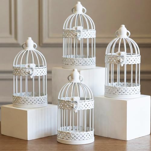 Vela Lanterns Decorative Indoor Bird Cage Candle Holders, White, Mini, 4PK