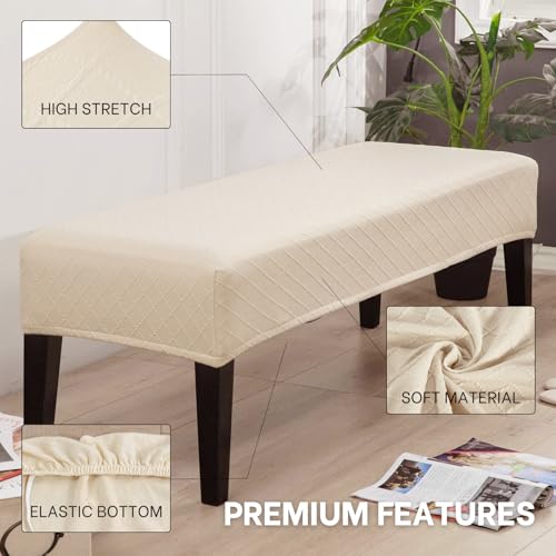 SearchI Dining Bench Cover, Stretch Washable Long Bench Seat Covers, Rectangle Dining Table Bench Slipover for Dining Room, Living Room, Kitchen(Beige)