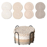 Drink Coasters Set of 8 with Holder – Cotton Woven Absorbent Coasters, 4 Colors for Coffee, Beer, Drinks & Tabletop Protection