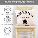 July 4th Farmhouse Decorative Throw Pillow Cover America Est. 1776 Patriotic Sign Decoration Rustic Home Decor Cotton Linen Cushion Case for Sofa Couch, 18" x 18"