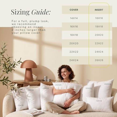 Hearth & Harbor 26x26 Pillow Inserts Set of 2 – Square Throw Pillow Insert for Bed, Sofa & Couch – Soft, Fluffy & Supportive White Decorative Cushion Insert