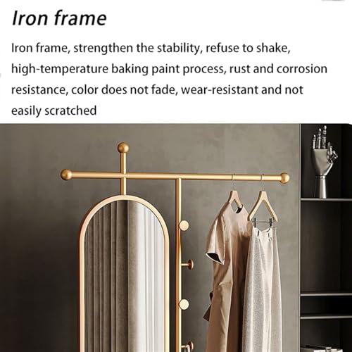Standing Mirrors Simple Floor-Standing Coat Rack, Bedroom Home Dressing Mirror, rotatable Full-Length Mirror, Clothes Rack(Black,80cm)
