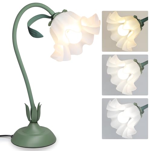 Flower Table Lamp for Bedroom, 3 Colors Flower Reading Light with E26 Bulb, Cute Lily Desk Lamp Bedside Lamps for Nightstands Home Decor, Adjustable Flexible DIY Floral Lamps for Living Room Office