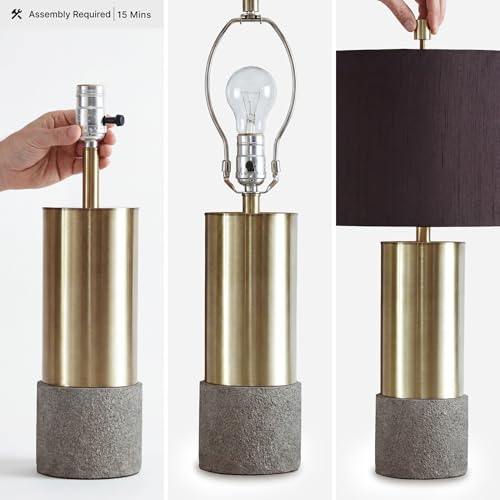 Signature Design by Ashley Jacek Contemporary Table Lamp, 2 Count, 3 Way Switch, Metal, Poly Resin and Drum Shade, 15" W x 15" D x 27.25" H, Gray & Brass Finish