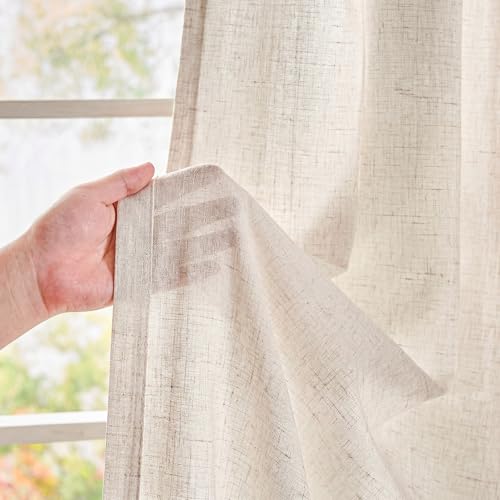jinchan Beige Linen Blend Curtains 84 Inches Length 2 Panels for Bedroom Living Room, Light Filtering 50 Inches Wide Natural Farmhouse Drapes with Rod Pocket Back Tab (50W x 84L, Ecru)