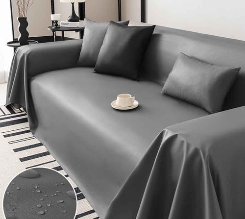 Anti Cat Scratch Leather Sofa Cover Cloth Towel, All Season Universal Waterproof Seat Cushion, Anti Slip Universal All Inclusive Cover (Grey,180 * 200CM)