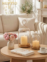 NUPTIO Glass Lanterns Decorative Outdoor, Gold Hurricane Candle Holders