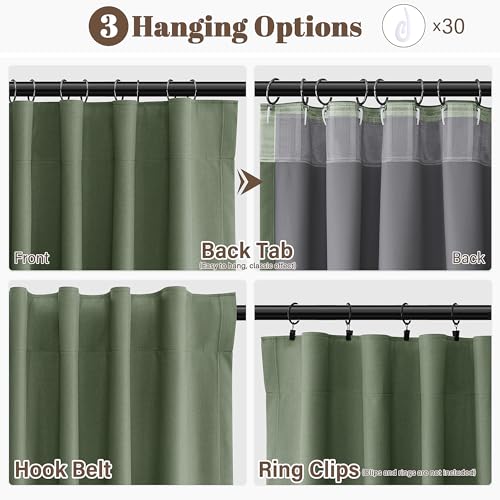 100% Blackout Olive Green Linen Curtains 84 Inch Length for Bedroom Black Out Light Blocking Curtain Thermal Insulated Room Darkening Window Drapes for Living Room Nursery 2 Panels Set 52x84 7ft