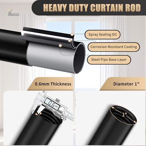 Vintage Black Curtain Rod 18 to 45 Inches Curtain Rods for Windows Adjustable Heavy Duty Drapery Rod with Gold Bird Finials for Kitchen Window Living Room