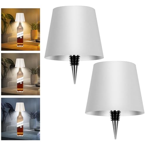 2 Pack Wine Bottle Lamps, 2025 New 3 Color Rechargeable Wireless Bottle Lamps, Bottle Lamp Kit for Liquor Bottles with Touch Dimming for Parties, Restaurants & Home Decor (White)