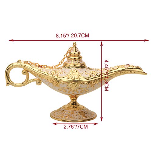 K COOL Classic Aladding Magic Genie Lamp Legend Wishing Light Costume Lamp Metal Carved Cone Incense Burner for Home Tabletop Decoration Party Birthday Halloween Christmas(Beige)