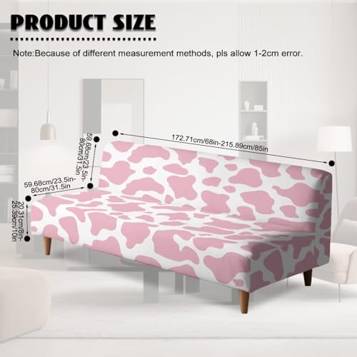 Pink Cow Print Non Slip & Dustproof Protector Futon Covers Stretchy Sofa Couch Slipcover with Elastic Bands Armless Sofa Couch Slipcover Machine Washable