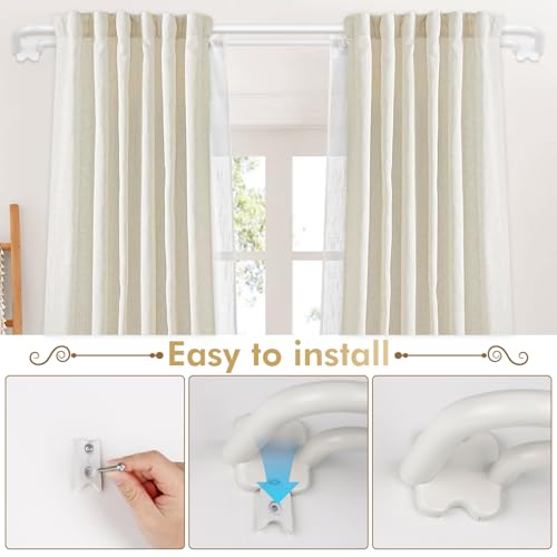 USFOOK White Blackout Double Curtain Rods for Windows, Adjustable Decorative Drapery Rod 32 to 58, 3/4 Inch Window Treatment Rod, Extendable Curtain Poles for Living Room
