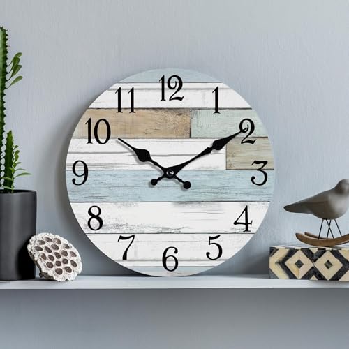 KECYET Wall Clock Battery Operated 8 Inch Silent Non Ticking Coastal Design Country Rustic Retro Decorative for Bathroom Kitchen Living Room Bedroom