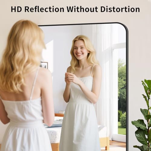 Koonmi Black Framed Bathroom Mirror - 24x48 Inch Shatterproof Tempered Glass Vanity Mirror for Bathroom Sink, Wall Mounted with Matte Aluminum Alloy Frame, No Distortion, Modern Decor