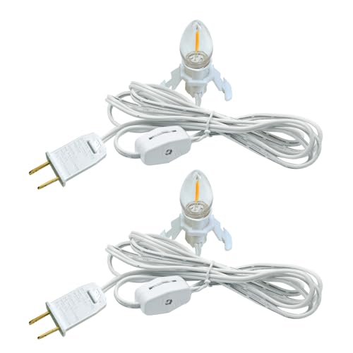 2 Pack Accessory Cord with LED Night Light Bulbs - White Cord with On/Off Switch Plugs - C7 led Bulb Warm White with Spare Fuse for Holiday Decoration and Craft Village House Decoration