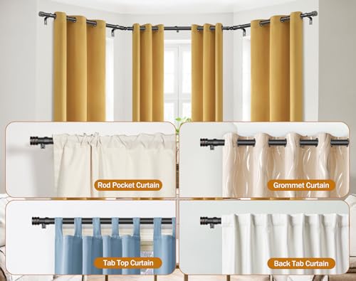 Bay Window Curtain Rods, HOTOZON 7/8 Inch Heavy Duty Curtain Rods for Bay Windows 48-84 Inch(Center Rod), 32-58 Inch Side Rods for Windows, Black, Decorative Drapery Rod with End Cap Finials