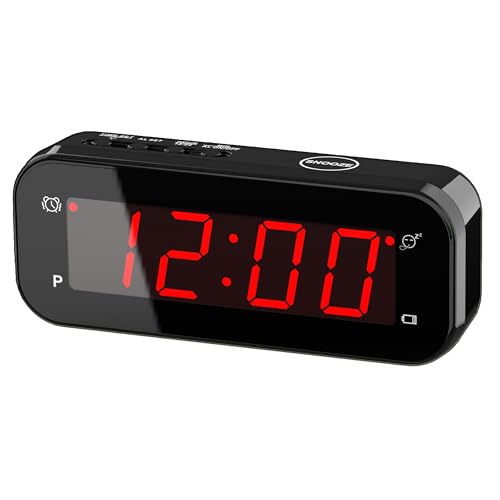 KWANWA 2-in-1 Digital Alarm Clock with Indoor Thermometer – Flip to Show Temperature, Battery Operated, LED Display, Adjustable Brightness, Auto Dimming, Snooze, Portable Size, Travel Clock for Office