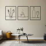Otoolling 3 Pieces Metal Minimalist Line Kitchen Signs Wall Decor Drawing Rustic Kitchen Wall Art for Dining Living Room Home, 14 x 11 Inches(Dining Room,Black)