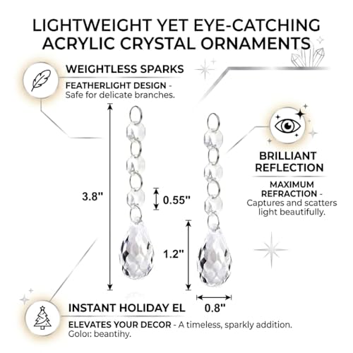 HOHIYA Crystal Christmas Ornaments Set 30PCS Clear Acrylic Hanging Icicle Prisms and Bead Garland for Christmas Tree Wedding Chandelier Window Party Holiday Decorations