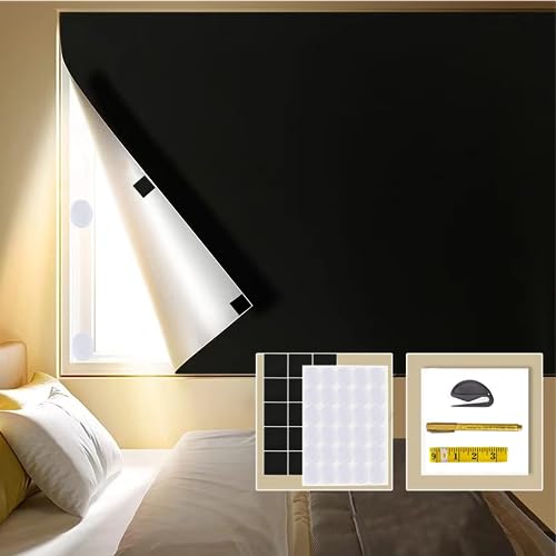Portable Blackout Window Cover, Upgraded 79"x57" Blackout Curtains No Drill Cuttable DIY Self-Adhesive Hook Loop Tapes, Travel Reusable Blinds/Shades for Bedroom 2m