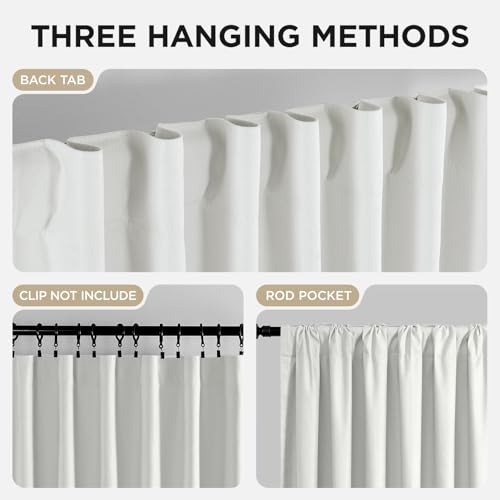 Joydeco White Blackout Curtains 96 Inches Long - 100% Blackout Curtain 2 Panel Set, Rod Pocket & Back Tabs Thermal Insulated Window Drapes for Bedroom Living Room (Pure White,52" Wx96 L)