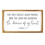 VILIGHT Wood Nursery Wall Decor for Girl and Boy - New Mom Gifts Framed Rustic Signs for Kids - For This Child, I Have Prayed - 16x8.6 Inches