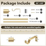 IFELS Heavy Duty Curtain Rods for Windows 66 to 120 Inch, 1 Inch Gold Curtain Rod Adjustable, Decorative Long Curtains Rods with Metal Finials, Easy Installation and Modern Design (A2,Gold,30"-120")