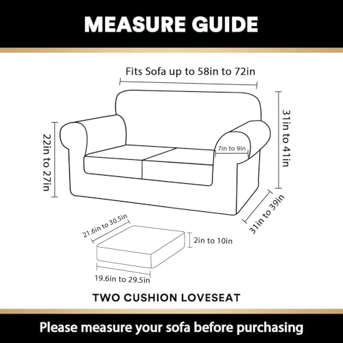 PrinceDeco Velvet Couch Cover Loveseat Covers for 2 Cushion Couch 3 Piece Sofa Covers for Dogs Washable Loveseat Covers Width Up to 72 Inch No Slip Stretch Sofa Slipcover(Medium, Porcelain)