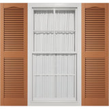 14 1/2"W x 44"H Mid-America Vinyl, TailorMade Cathedral Top Center Mullion, Open Louver Shutters, w/Installation Shutter-Lok's (Per Pair), 471 - Treated Cedar