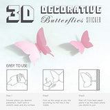 24pcs Kawaii 3D Butterfly Removable Mural Stickers Wall Stickers Decal for Home and Girls Room Decoration (Pink)