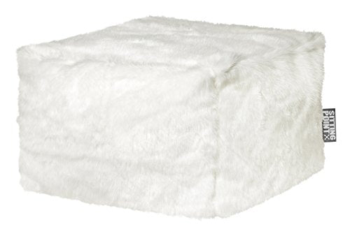 Gouchee Home Loft Winterfell Collection Contemporary Faux Fur Fabric Upholstered Square Pouf/Ottoman, White