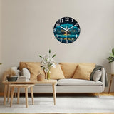 XNM Modern Decorative Glass Wall Clocks Battery Operated 12 Inch Teal Tree of Life Wall Clocks for Living Room Kitchen Bedroom Office Decor Natural Landscape Analog Wall Clock Silent
