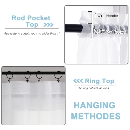 OWENIE White Sheer Curtains 84 inches Long 2 Panels Set, Sheer White Curtains for Living Room/Bedroom, Rod Pocket Voile Sheer Panel Drapes, 2pcs, Each 42" Width x 84" Long