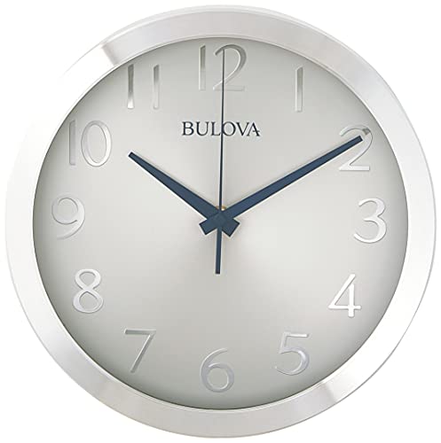 Bulova Winston Wall Clock C4844 | 10" Diameter | Metal Design with Diamond Cut Edges | Silent Sweep Quartz Movement | Easy-to-Read Arabic Numerals