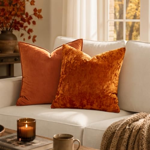 MIULEE Fall Velvet Euro Sham Throw Pillow Covers Burnt 24x24 Set of 2