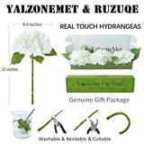 YalzoneMet 3 PCS White Hydrangea Artificial Flowers 21 inchs Real Touch Faux Hydrangea Flowers for Wedding Tables Centerpieces Fake Flowers for Party Home Kitchen Decor