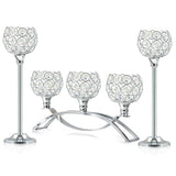 Crystal Tealight Candle Holder Centerpiece Home Decorative Candlestick Holder Elegant Table Centerpiece Home Decor Wedding Party Anniversary (Silver, Set of 3)