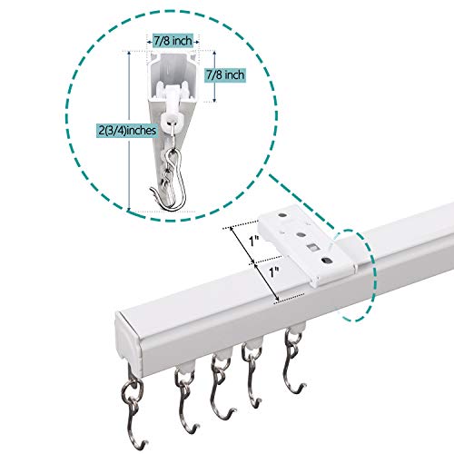 ChadMade Aluminum Ceiling Curtain Track Set with Hooks, 9ft - 12ft Adjustable Length Ceiling/Wall Mount Curtain Rail System For Grommet/Pleated Drape, Sliding Door Track, White