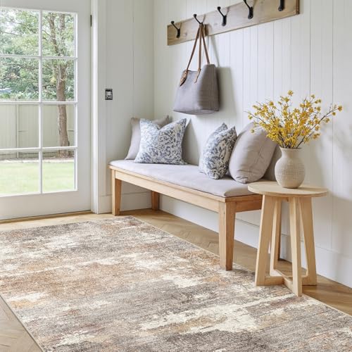 3x5 Area Rug Washable Abstract: Non Slip Entryway Floor Mat Brown/Brick