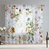 Floral Sheer Curtains for Living Room 84 inch Length 2 Panels Set Elegant Yellow Flower Spring Printed Window Curtain Chiffon Drapes for Bedroom