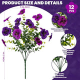 12 Piece Outdoor Artificial Flowers Fake Pansies -Two-Tone Faux Flowers per Stem, UV Resistant for Indoor Outdoor Porch Garden Planters Patio Window Box Home Decor(Purplish Red)